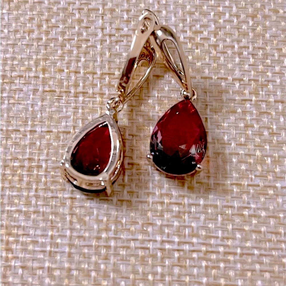 Rose Gold Watermelon Ruby Dangle Earrings - image 6